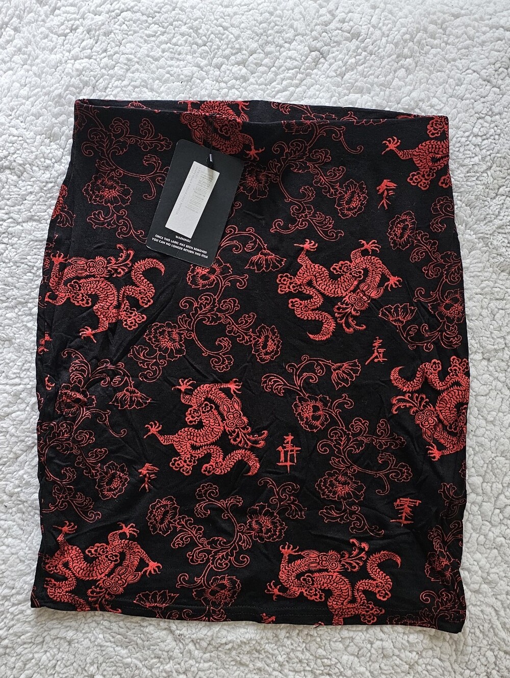 PrettyLittleThing Black Pencil Skirt with Red Dragon Print